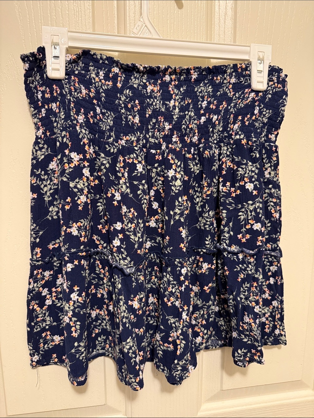 Navy Floral Tiered Smocked Skirt - Women